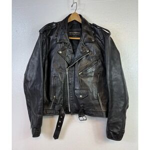 90s Vintage Wilson Leather Jacket Sz M Chest 42in Punk Biker Motorcycle Y2K